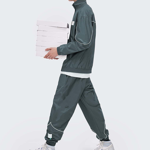 Ensemble de survêtement décontracté pour homme, couleur unie, manches longues, col montant, pantalon à cordon de serrage, respirant, coupe ample, en polyester - Product Image 6