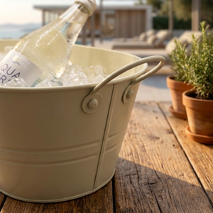 Modern Cream White Oval Galvanized Steel <b>Ice</b> Bucket With Wire Side Handles Powder Coated Metal Party Beverage Tub Supply - Product Image 3