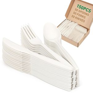 Juego de Cubiertos Desechables Biodegradables y Ecológicos de Plástico, Resistentes al Agua y Libres de BPA, para Fiestas, Estilo Simple, Más de 100 Piezas, CPLA/PLA - Product Image 1