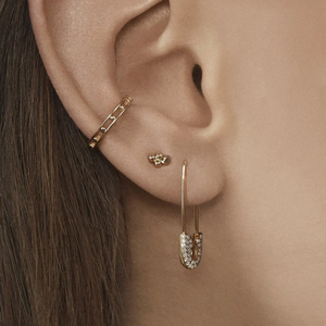 Boucles d'oreilles créoles hypoallergéniques en or massif 10K 14K avec diamants de laboratoire créatifs ronds et diamants de laboratoire cultivés, style épingle de sûreté - Product Image 5