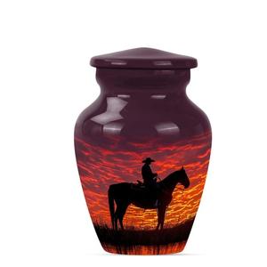 Urna Funeraria Sunset Cowboy para Cenizas, Hecha a Mano, Personalizada, Decorativa, Urna Conmemorativa Personalizable, Recuerdo de Cenizas para Hombre y Mujer - Product Image 1