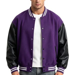Varsity <b>Jacket</b> Men Custom Leather Letterman <b>Jacket</b> Embroidery <b>Rhinestone</b> Applique Baseball Style OEM ODM Factory Direct - Product Image 1