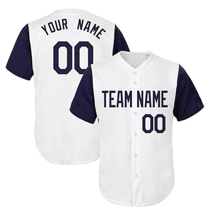Camiseta de Béisbol Personalizada Blanca y Azul Marino de Manga Corta con Botones y Cuello en V, Nombre del Equipo Impreso, Ropa Deportiva Unisex para Adultos - Product Image 1