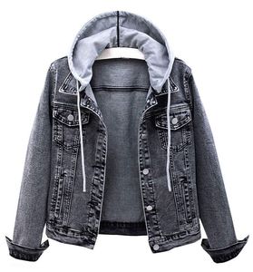 <b>Men's</b> Washed <b>Denim</b> Hoodie <b>Jacket</b> Contrast Sleeve Button Front Pockets Casual Streetwear for Autumn - Product Image 1