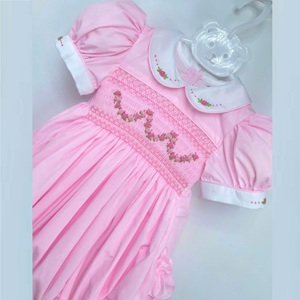 Pink Baby <b>Girl</b> Vintage <b>Dress</b> with <b>White</b> Collar, Puff Sleeves, Floral Embroidery and Ruffled Hem <b>for</b> Special Occasions - Product Image 4