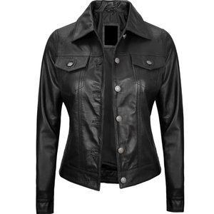 ELEGANT CORPORATION Women's <b>Winter</b> <b>Leather</b> <b>Jacket</b> with Zipper Closure Breathable & Quick Dry Polyester Filled - Product Image 1