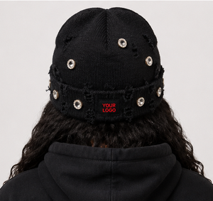 Gorro de Punto Personalizado con Pedrería, Estilo Desgastado, con Puño, para Invierno, Diseño Jacquard, Estilo Urbano, Color Sólido, para Mujer - Product Image 4