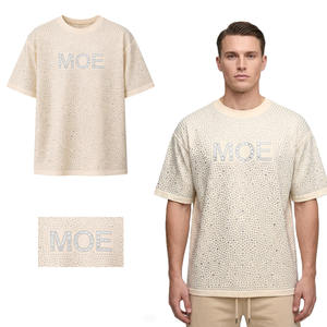 Camiseta de algodón grueso para hombre con pedrería completa, estilo streetwear hip hop, personalizada, fabricante OEM al por mayor - Product Image 1