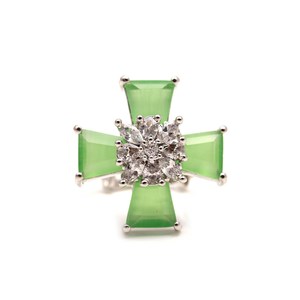 <b>Silver</b> Plated <b>Cross</b> <b>Ring</b> Mint Green Stone Statement Party Wear <b>Ring</b> Vintage Gothic <b>Silver</b> Plated Jewelry - Product Image 1