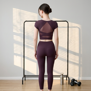 <b>Women's</b> Printed for Short Sleeve Crop <b>Top</b> <b>Mesh</b> Cut-Out Back Crew Neck Breathable Spandex/Nylon Skinny Fit Quick Dry - Product Image 4