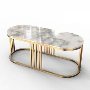 Modern Oval Coffee <b>Table</b> with Faux <b>Marble</b> Top and Gold Stainless Steel Frame for Living Room Decor & Hotel Furniture On Sale - Product Image 1