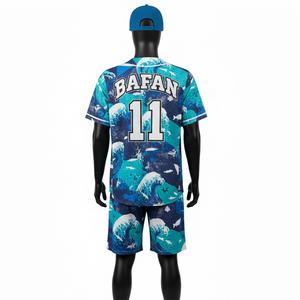 Ensemble de shorts de baseball pour hommes en tissu mesh polyester premium, bleu turquoise, impression par sublimation, logo personnalisé, vêtements de sport pour ensemble de shorts homme - Product Image 2