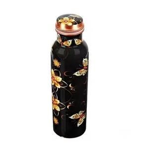 Bouteille d'eau en cuivre Golden Wildflower, imprimé jardin noir, réutilisable, anti-fuite, pour le bureau, les voyages, l'usage quotidien - Product Image 1