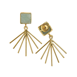 Pendientes Geométricos Colgantes Chapados en Oro de 18K, Hechos a Mano con Amazonita Cuadrada Engastada en Bisel, Estilo Vintage Boho Chic, Joyería de Moda Unisex para Aniversario - Product Image 3