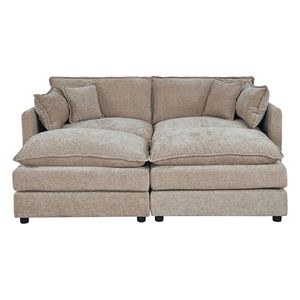 Set di Due Divani Color Caramello per Soggiorno con Due Poggiapiedi 2187 - Product Image 1