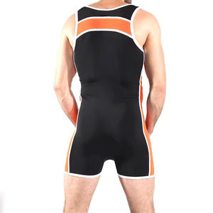 Trajes de lucha libre de alta calidad, diseño personalizado, para entrenamiento y competición, talla grande, color naranja y negro con bloques de color. - Product Image 6