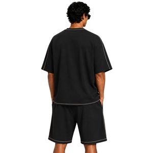 Black Mens Oversized T Shirt And Shorts <b>Set</b> Contrast Piping Custom Logo Crew Neck Casual Streetwear Summer Two Piece Wholesale - Product Image 2
