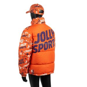 แจ็กเก็ตขนปลาปักเป้าโพลีเอสเตอร์ของผู้หญิงแจ็กเก็ตขนเป็ดผ้าโพลีเอสเตอร์พิมพ์ลายสองดิจิตอลจีเอสเอ็มเสื้อโค้นเทอร์250สำหรับฤดูหนาวสีส้มพิมพ์ซับลิเมชันสำหรับผู้หญิง - Product Image 5