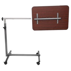 Comodino Multifunzionale Regolabile in MDF/Ferro con 4 Ruote e Freno, Colore Venatura Legno Scuro per Ospedali - Product Image 3