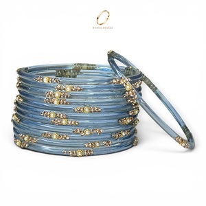 Bracelets indiens tendance en verre bleu kashmiri en forme de goutte d'eau, ornés de cristaux floraux, pour mariage et occasions festives, prix de gros - Product Image 1
