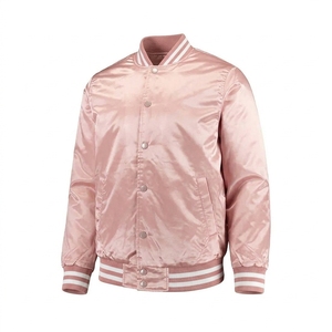 <b>Pink</b> Bomber <b>Jacket</b> Unisex Casual Solid Color Custom Embroidery Patch Spring Letterman Slim Fit Stand Collar - Product Image 4