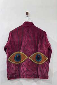 Veste en velours rose pour femme, brodée main motif œil porte-bonheur, style vintage ethnique bohème, ouverte sur le devant, courte, décontractée, pour l'hiver, vente en gros - Product Image 2