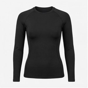 Women's Long Sleeve Crew Neck Solid Black <b>Sweat</b>-Wicking Yoga <b>Top</b> Seamless Polyester Sportswear - Product Image 1