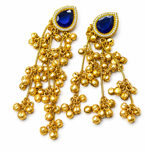 Envío Rápido, Pendientes Largos de Plata Oxidada en Tono Dorado con Topacio Azul de Cachemira para Mujer, Joyería para Aniversario - Product Image 3