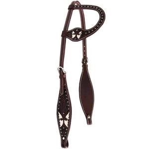 Cabezada de cuero pintada a mano con diseño de una oreja y ala pintada, estilo western, proveedor OEM - Product Image 1