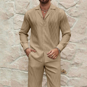 Men Summer Solid <b>Knitted</b> Plus Size Two Piece Casual <b>Set</b> Smart Casual White Cotton Breathable - Product Image 4