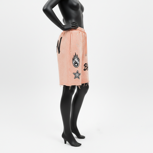 Shorts de Felpa de Algodón Premium de 300 GSM con Lavado Ácido, Estilo Vintage Color Durazno, Estampado Serigrafiado, Pedrería y Logotipo Personalizado para Mujer - Product Image 3