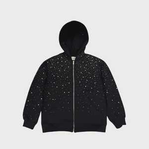 Custom Bulk Luxury Shining Gemstone Oversized Rhinestone Zip up Hoodie Acid Wash Vintage Streetwear Zipped Hoodie for Men - Product Image 1