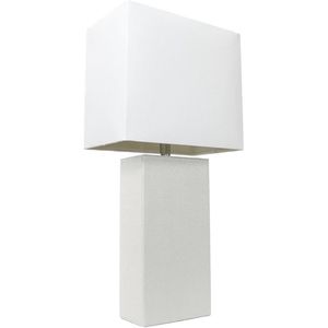 Elegant Designs LT1025-WHT Lampada da Tavolo Moderna in Pelle con Paralume in Tessuto Bianco Design Contemporaneo per Arredamento Casa - Product Image 1
