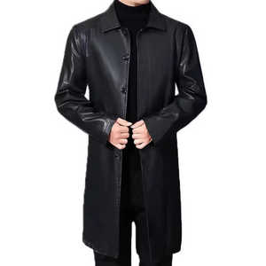 Manteau en cuir PU pour homme, style rétro, simple boutonnage, imitation crocodile, pour moto - Product Image 1