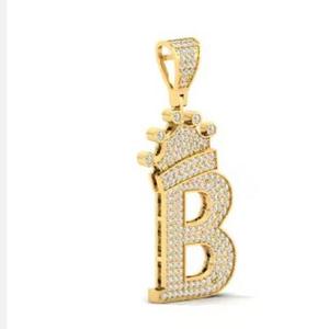 Colgante de Lujo con Letra 'B' de Moissanita, Estilo Hip Hop, Chapado en Oro, Colgante Personalizado con Inicial, Amuleto con Letra Personalizada - Product Image 3