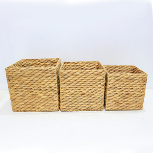 Water Hyacinth Rustic <b>Square</b> Storage <b>Basket</b> Set Handwoven Durable Eco-friendly For Organization - Product Image 3
