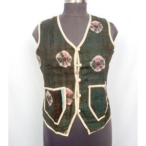 Handmade Eco-Friendly 100% Pure Cotton Reversible Breathable Quick Dry Knitted Vintage V-neck Button Short Outerwear Vest <b>Jacket</b> - Product Image 1