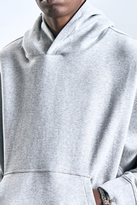 Sudadera con Capucha Extra Grande para Hombre, Color Gris Sólido, Algodón, Informal, para Otoño - Product Image 4