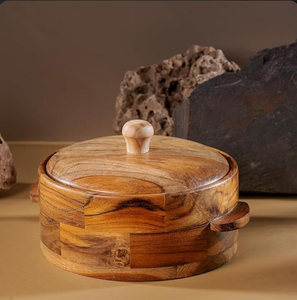 Round Shape Durable & Portable <b>Wooden</b> Chapati & Roti Casserole Serving <b>Box</b> with Flip Top Lid Kitchen Chapati Roti <b>box</b> - Product Image 1