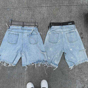 Shorts en jean superposés personnalisés pour hommes, déchirés et délavés, style Y2K streetwear, double taille, cargo, OEM ODM - Product Image 3