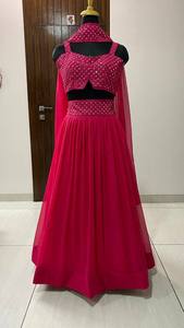 NiMa Creations Lehenga Choli en Georgette Rose Brodé, Robe de Mariage Traditionnelle Longue pour Femme, Séchage Rapide, Inde Pakistan - Product Image 4