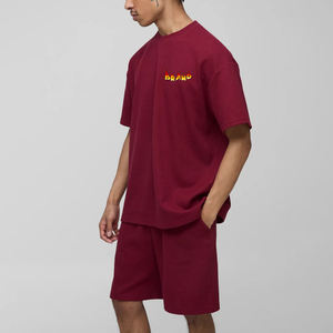 Ensemble court pour homme en coton 100% de haute qualité, écologique, uni, streetwear, avec logo brodé personnalisé sur les panneaux latéraux, ensemble 2 pièces - Product Image 3