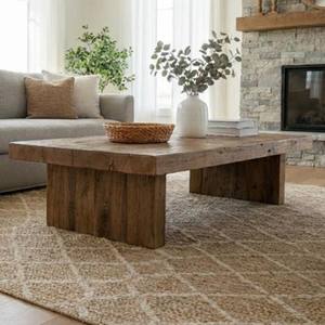 โต๊ะกาแฟไม้เนื้อแข็งสไตล์เรียบง่าย ท็อปหนา ดีไซน์เตี้ย ฐานหนา สำหรับเฟอร์นิเจอร์ห้องนั่งเล่นสมัยใหม่ - Product Image 1