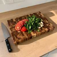 Planche à découper en noyer massif, faite à la main, bloc de boucher épais, planche de chef professionnelle, carrée, avec couteau en acier inoxydable