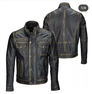 Veste en cuir pour homme, style décontracté, col montant, fermeture éclair, manteau d'hiver, style printemps-automne pour papa et homme d'âge moyen, vente en gros d'usine - Product Image 1