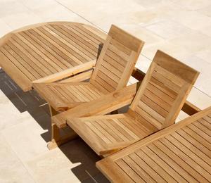 Mesa de Comedor Ovalada Extensible Doble de Madera de Teca Sólida para Uso en Exteriores, Hoteles, Hospitales y Patios - Product Image 5