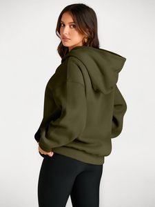 Sudadera con capucha extragrande personalizada para mujer, de forro polar liso, estilo casual urbano, holgada, al por mayor, OEM, en blanco - Product Image 2