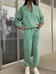 Custom Women's Fleece Tracksuit Set Quarter <b>Zip</b> Sweatshirt Jogger Pants Casual Lounge Wear Activewear OEM Supplier - Product Image 5