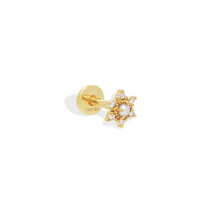 Zisma 14K Gold Pearl Lab Grown Diamond Labret Internal Threaded Flat <b>Back</b> Star Cluster Piercing Stud Diamond Manufacturer - Product Image 3