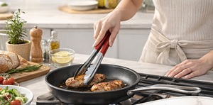 Stainless Steel Kitchen Tongs 30 cm with Heat Resistant Red Handle | Multipurpose Cooking <b>BBQ</b> & Serving Tongs | Durable Handle - Product Image 4